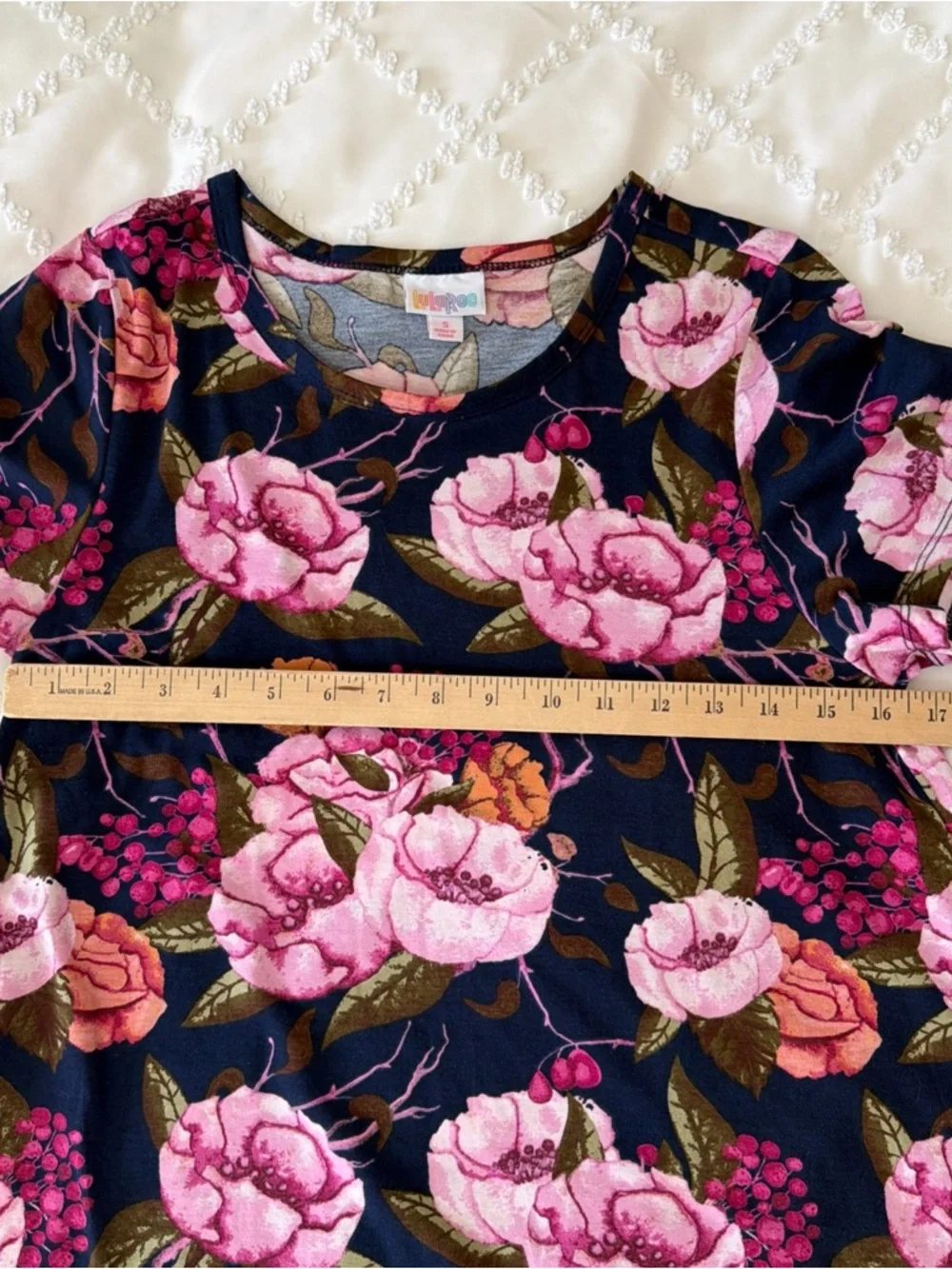 LuLaRoe Womens Carly Dress Navy with Pink Floral Print Size Small Y2K Hi Low Hem - Picture 3 of 7